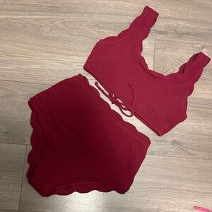 Medium - Red Merlot Scalloped 2 PC Bikini Set